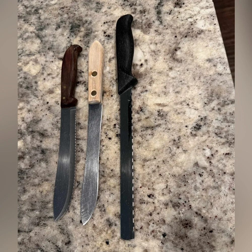 13pc gourmet knife set stainless steel & some wooden handles sharp knife’s